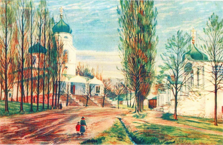 Успенский Собор (слева) и Троицкий храм (справа), 1912г.